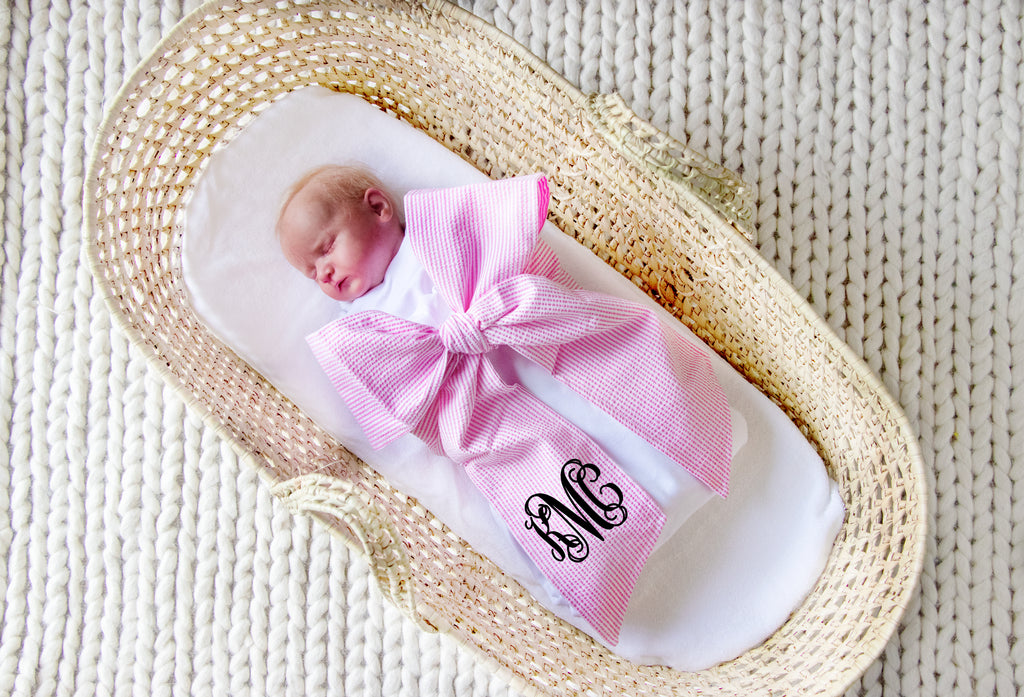 Embroidered Seersucker Swaddle