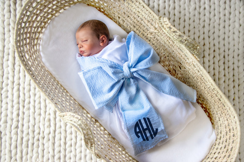 Embroidered Seersucker Swaddle