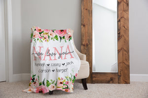 Personalized Pink Floral Blanket
