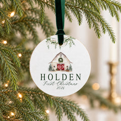 Personalized Baby Ornament Barnwood 3.5in First Christmas Keepsake