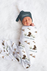 Mallard Duck Baby Name Swaddle Set, Duck Baby Shower Gift, JS40