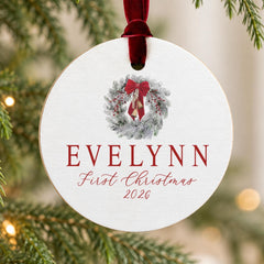 Baby First Christmas Ornament Personalized Wood 3.5-Inch Keepsake