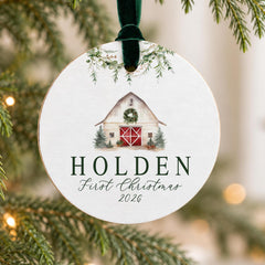 Personalized Baby Ornament Barnwood 3.5in First Christmas Keepsake