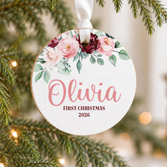 Personalized Baby Ornament, Floral Girl 3.5in First Christmas 2026