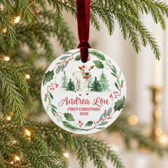 Personalized Baby Christmas Ornament, 3.5-Inch Wood Cow First Xmas!