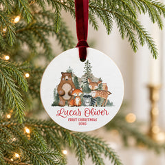 Baby First Christmas Ornament, 3.5in Wooden Personalized Keepsake