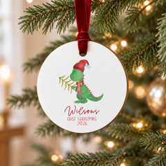Dinosaur Baby Ornament, 3.5" Wood Personalized T-Rex Boy Keepsake