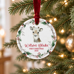 Baby First Christmas Ornament, 3.5In. Wood Reindeer Keepsake Gift