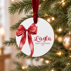 Baby First Christmas Ornament, Personalized 3.5in Wooden Keepsake.