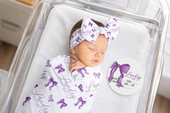 Bow Personalized Swaddle Blanket,  Newborn Coming Home Outfit Photo Props JS78