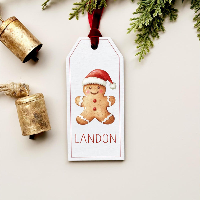 Gingerbread Man Personalized Stocking Name Tags, Custom Holiday Mantle Decor CT60