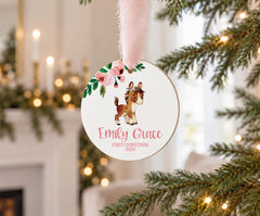 Baby First Christmas Ornament, Personalized Floral Horse, 3.5-Inch