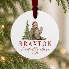 Personalized Baby First Christmas Ornament, 3.5in Wood Bear Gift!