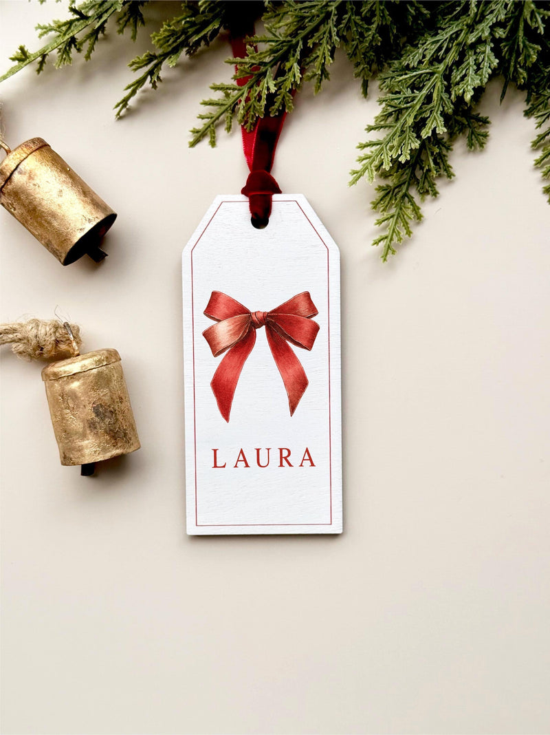Bow Stocking Name Tags, Personalized Stocking Tags, Christmas Stocking Tags, Coquette Personalized Gift Tags, Christmas Decor, CT34