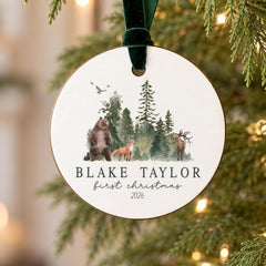 Baby First Christmas Ornament Wood 3.5-Inch Personalized Boy Gift
