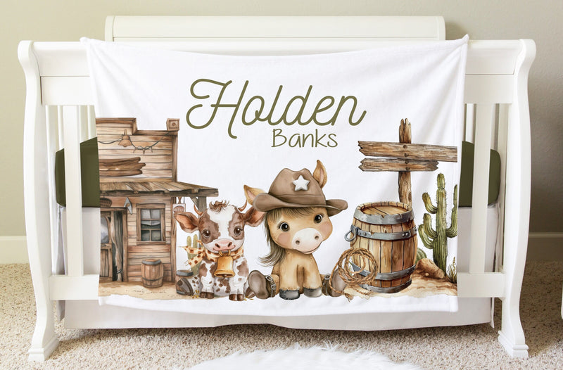 Western Blanket, Cowboy Personalized Baby Blanket Gift BB40