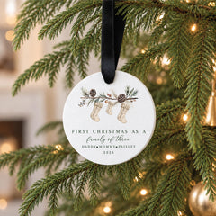 First Christmas Family Ornament, Personalized 3.5-Inch Wood Round