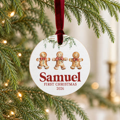 Personalized Baby Christmas Ornament, Gingerbread Man Wooden 3.5in