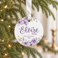 Baby First Christmas Ornament', Purple Floral, 3.5-Inch Wood Gift