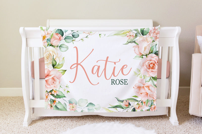 Pink Floral Personalized Baby Blanket