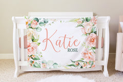Pink Floral Personalized Baby Blanket