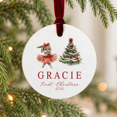 Personalized Baby Ornament Ballerina First Christmas 3.5 In Wooden