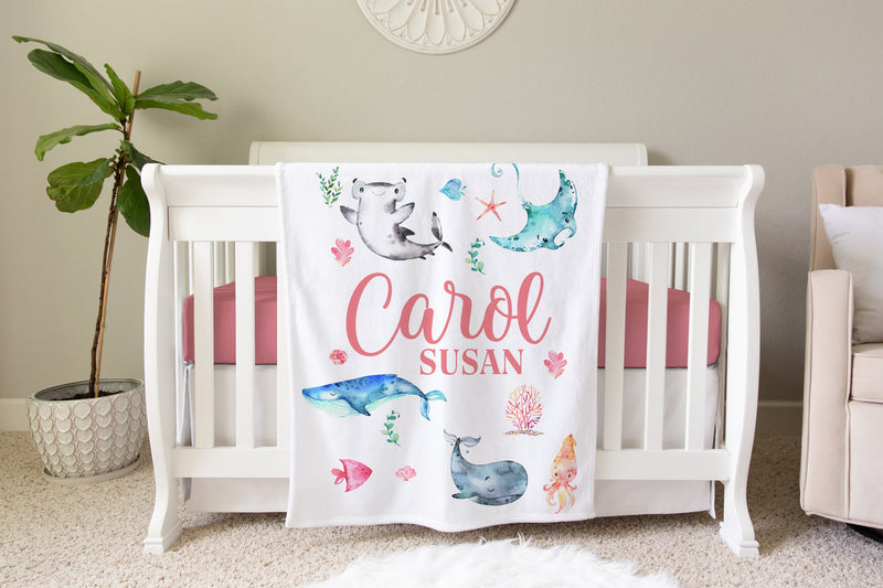 Sea Life Blanket, Personalized Baby Blanket Gift