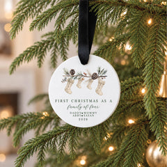 First Christmas Family Ornament, Personalized 3.5-Inch Wood Round