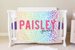 Rainbow Leopard Personalized Baby Name Blanket