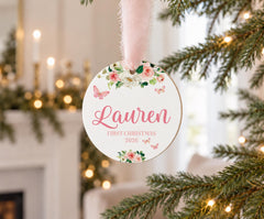 Personalized Butterfly Ornament, Baby First Christmas 3.5In. Wood