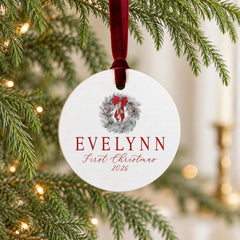 Baby First Christmas Ornament Personalized Wood 3.5-Inch Keepsake