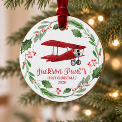Personalized Baby Airplane Ornament 3.5 Inch Wood First Christmas