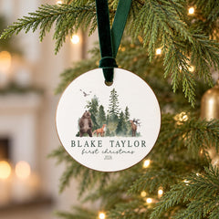 Baby First Christmas Ornament Wood 3.5-Inch Personalized Boy Gift