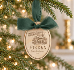 Baby First Christmas Ornament Personalized Wood 3x4in Highland Cow