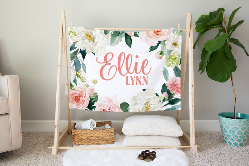 Pink Floral Personalized Baby Blanket
