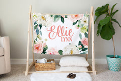 Pink Floral Personalized Baby Blanket