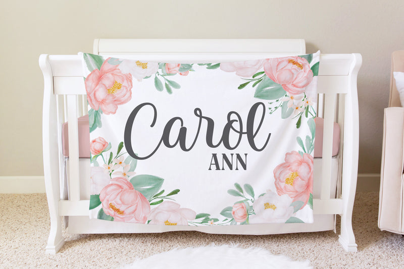 Pink Floral Personalized Blanket