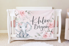 Elephant Personalized Baby Name Blanket