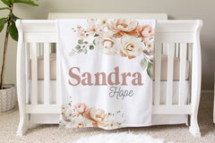 Girls Floral Personalized Blanket  BB37