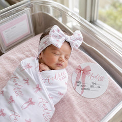Bow Personalized Swaddle Blanket,  Newborn Coming Home Outfit Photo Props, Baby Announcement Sign JS28