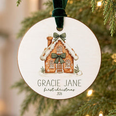 Personalized Baby Ornament, Gingerbread 3.5in Wood, 1st Christmas