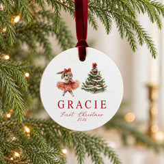 Personalized Baby Ornament Ballerina First Christmas 3.5 In Wooden