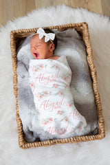 Pink Rose Personalized Swaddle, Popular Baby Shower Gift, NB28