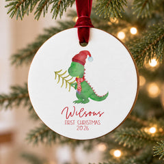 Dinosaur Baby Ornament, 3.5" Wood Personalized T-Rex Boy Keepsake
