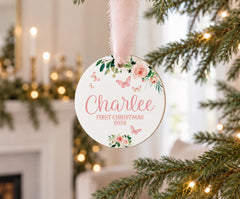 Baby First Christmas Ornament, Personalized Wooden Butterfly 3.5