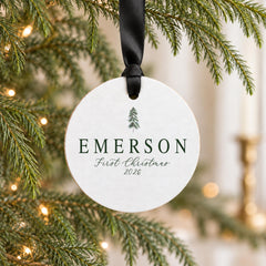 Baby First Christmas Ornament, Personal 3.5In Round Wood Keepsake