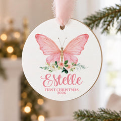 Baby First Christmas Ornament, 3.5 In Wood Personalized Butterfly