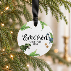 Baby First Christmas Ornament, Personal 3.5in Wood T-Rex Keepsake