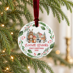 Baby First Christmas Ornament, Personal Wood 3.5in Round Keepsake