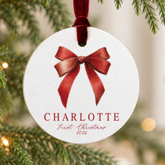 Baby First Christmas Ornament, Personalized 3.5in Wood Round Name